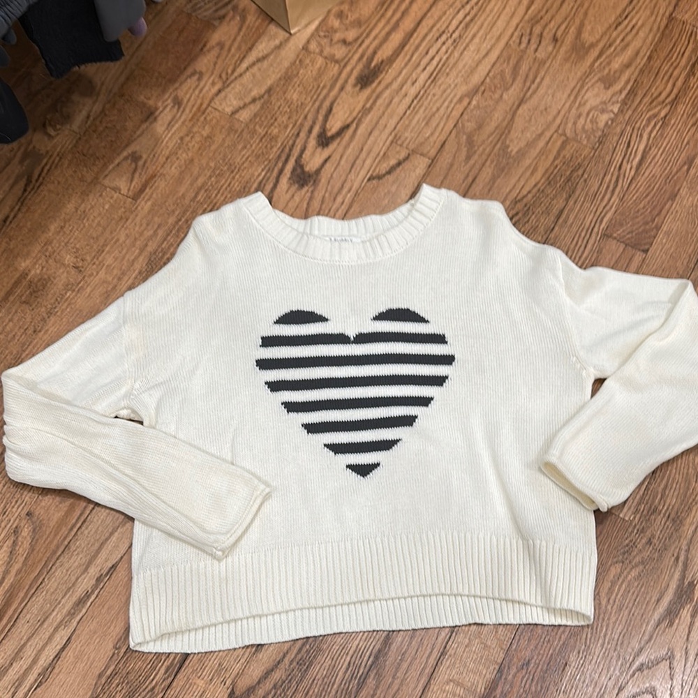 Z Supply Striped Heart Sweater - Cream and Black Size XS